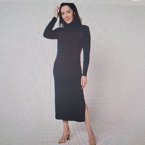 Woman With Control Petite Finespun  Jwrsey  Black Long Sleeve Midi Dress